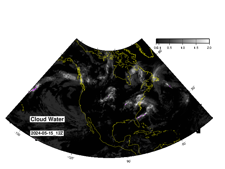 NOAA GFS  雲水量　アメリカ