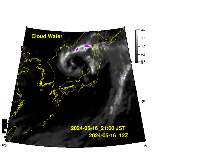 NOAA GFS  雲水量　日本とその周辺