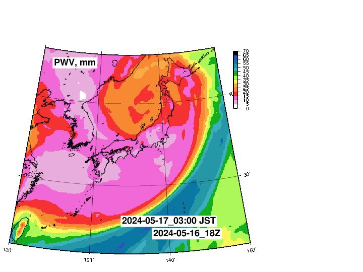 NOAA GFS 可降水量　日本とその周辺