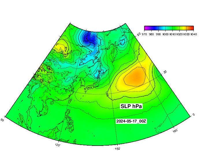 NOAA GFS 気圧　日本・東アジア
