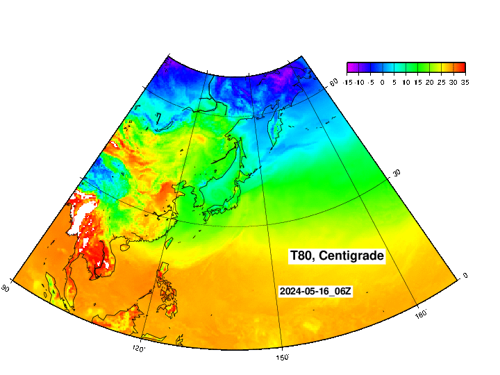 NOAA GFS 気温　日本・東アジア