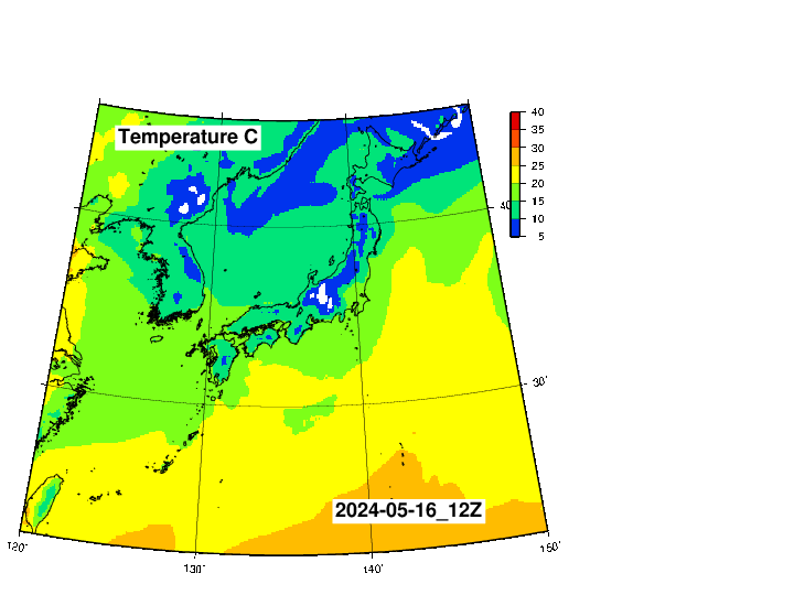NOAA GFS 気温　日本とその周辺