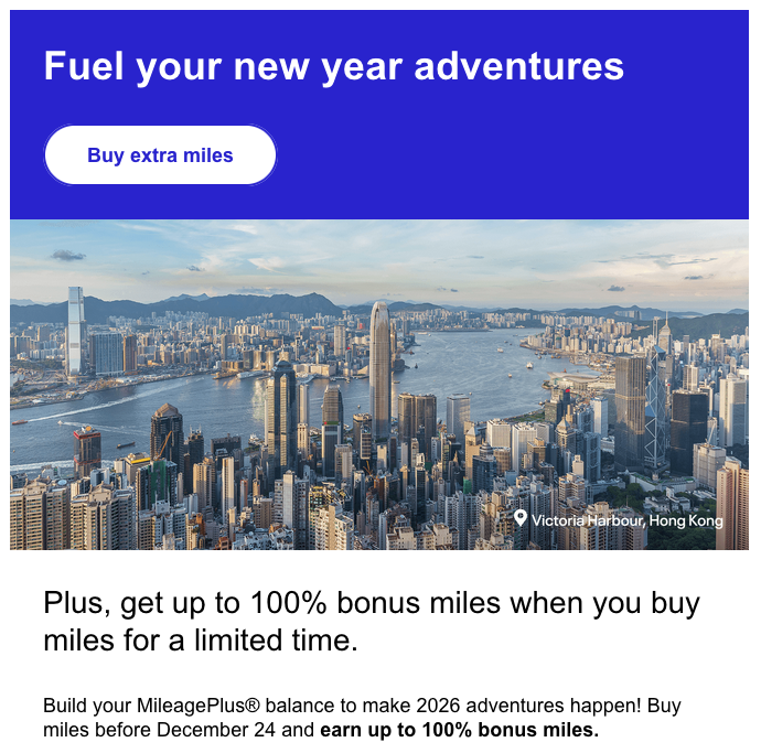 ユナイテッド航空 マイル購入100%ボーナス 