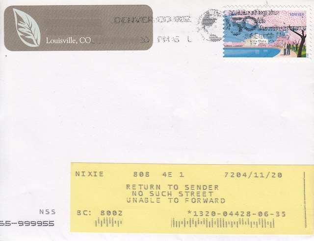 アメリカで正しくない住所へ送った郵便