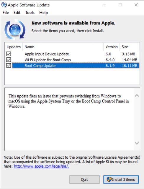 Apple Software Update Boot Camp MacBook Pro で Windows10 を利用する
