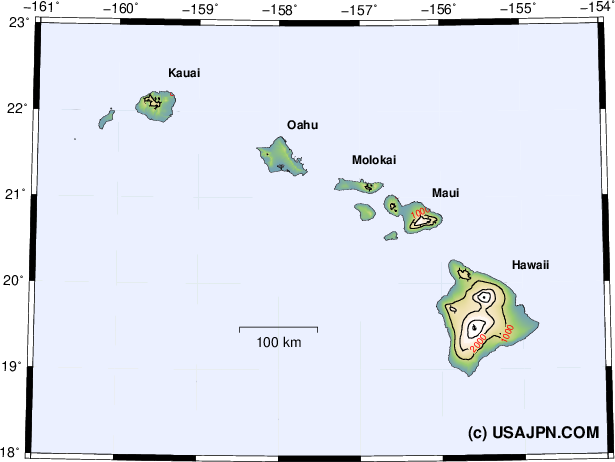 ハワイの島  ハワイ島の位置 マウナロア観測点での二酸化炭素濃度の観測