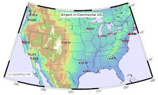 アメリカの空港マップ 直行便のある空港