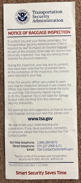 TSA　スーツケースの確認