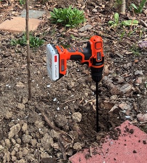 アメリカで植樹 穴掘りビットを電動ドラーバーの装着