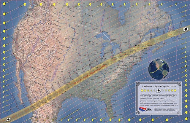 NASA のアメリカ皆既日食マップ　2024年4月8日