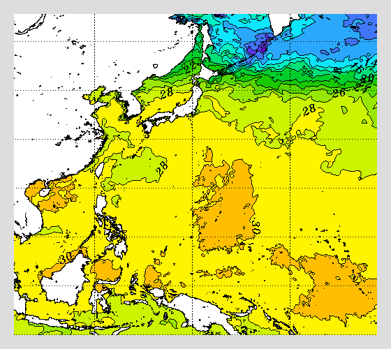 太平洋の海面水温マップ 2023年8月4日 台風６号