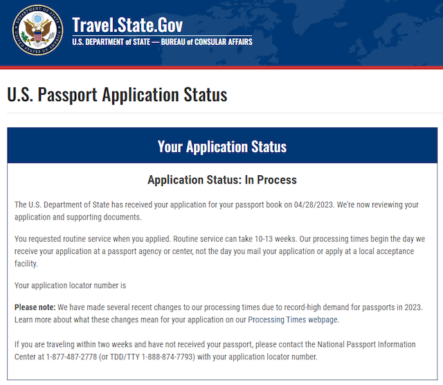 アメリカのパスポートの処理状況の確認 In Process