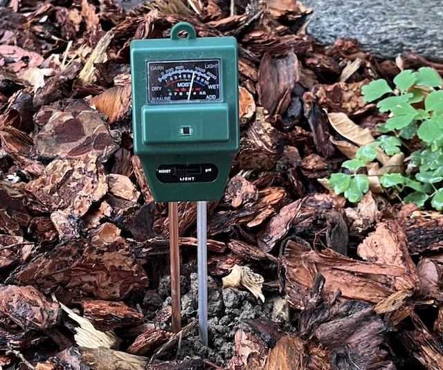 アメリカ　フロントヤードの花壇 Flower bed　土壌水分