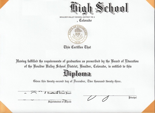 アメリカの高校の卒業証明書