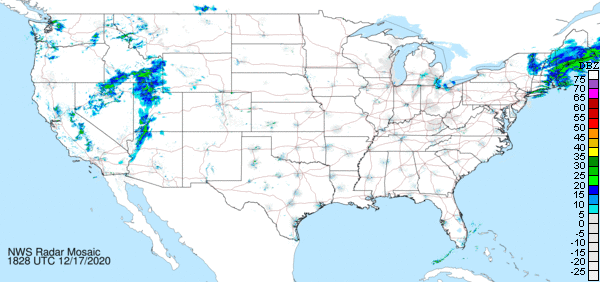 現在の気象レーダーマップ　アメリカ NOAA