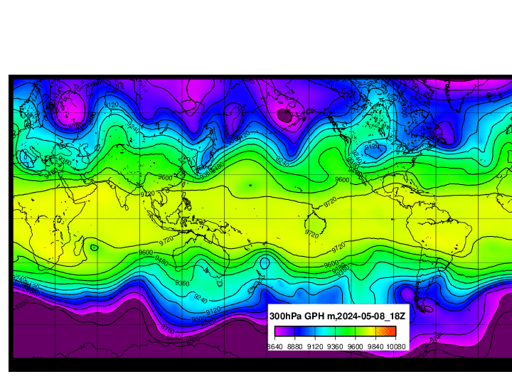 NOAA GFS ジオポテンシャル高 300hPa　グローバル