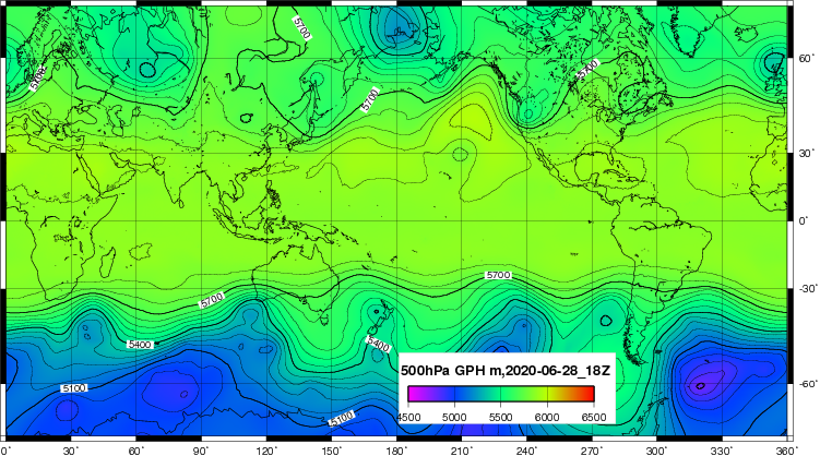 NOAA GFS  高層マップ500hPa